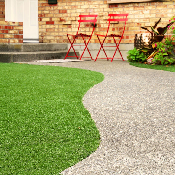 artificial grass in garden with chairs